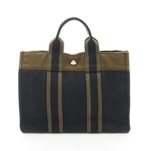 Hermes Foul Tote Canvas Bag Navy Blue Khaki